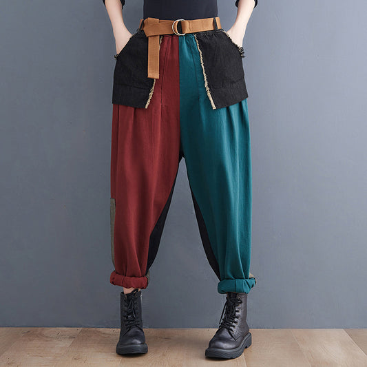 Nouveau Pantalon sarouel en Denim cousu de grande taille littéraire
