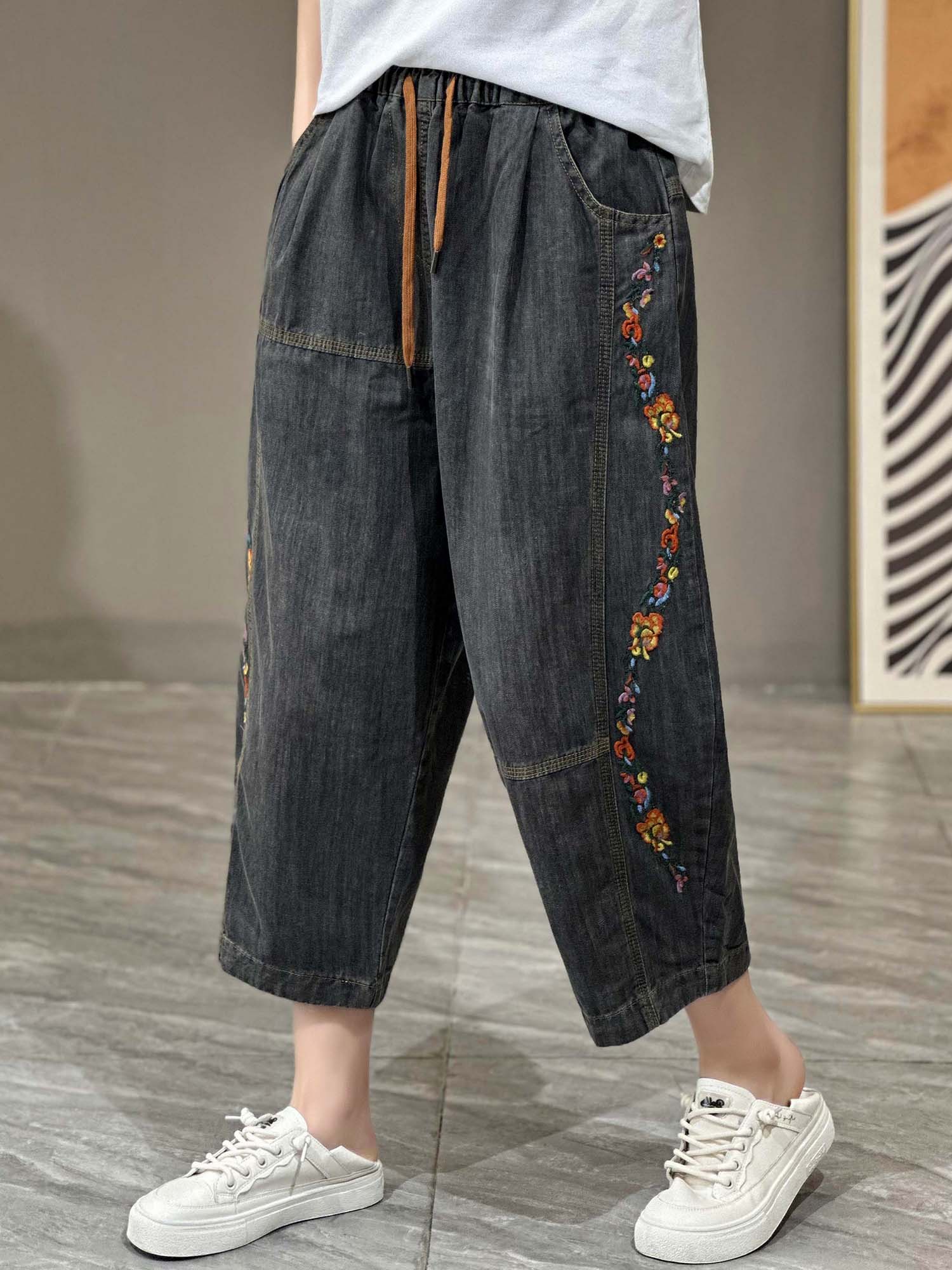 Ethnic Embroidered Cropped Harem Jeans