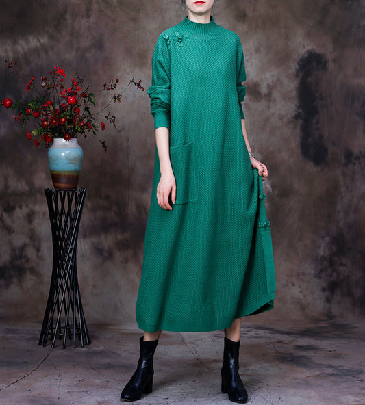 Nouvelle robe tricotée rétro disque bouton jupe de fond jupe longue irrégulière