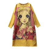 Art Cartoon Print Round Neck Sweater Dress