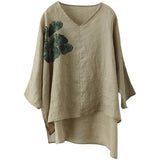Vintage Ink Print Fine Ramie Doll Sleeve T-Shirt