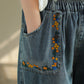 Vintage Ripped Embroidered Denim Harem Pants