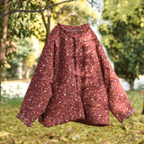 Vintage Floral Disc Button Cotton Linen Cardigan Stand Collar Jacket