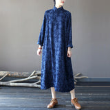 Autumn Stand-Up Collar Button Retro Long-Sleeved Loose Dress