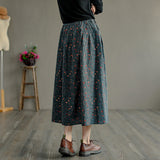Retro Literary Floral Mid-Length Skirt