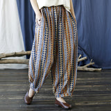 Art Striped All-Match Loose Large Size Retro Casual Pants