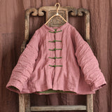 Striped Linen Chinese Buckle Padded Jacket