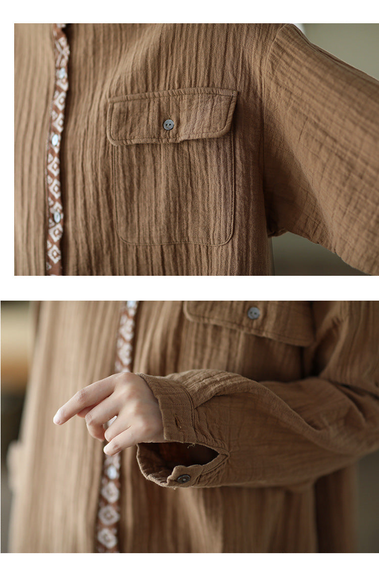 Chemise à manches longues en coton et lin à imprimé vintage