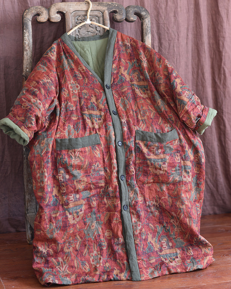 Manteau en coton cardigan vintage imprimé lin