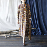 Literary Retro Long Sleeve Stand Collar Full Placket Dress
