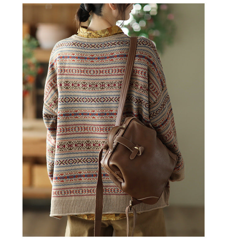 Retro Literary Jacquard Knitted Fashion Curling Sweater