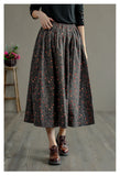 Retro Literary Floral Mid-Length Skirt