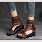 Retro Literary Wedge Platform Shoes Toe Layer Cowhide Sandals