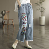 Vintage Embroidered Frayed Distressed Cropped Trousers
