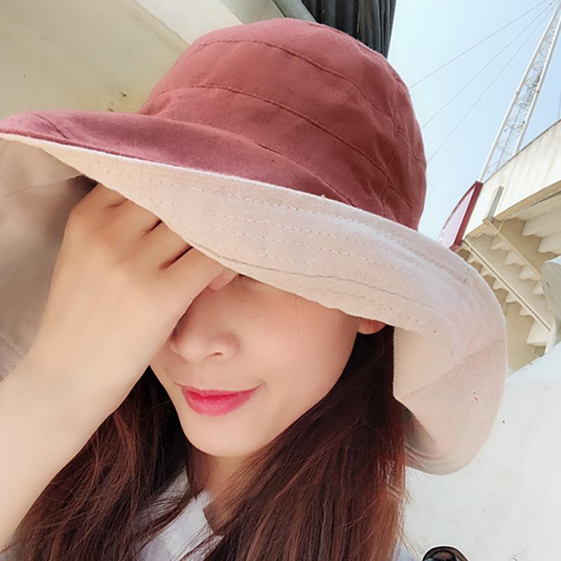 Pure Color Wide Brim Double-sided Cotton Bucket Hat