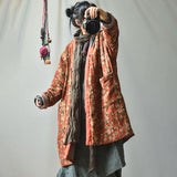 Plus Size - Retro Loose Warm Floral Pocket Coat