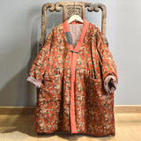 Plus Size - Retro Loose Warm Floral Pocket Coat