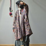 Plus Size - Retro Loose Warm Floral Pocket Coat