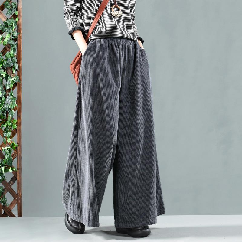 Grandes Tailles - Pantalon Rétro en Velours Côtelé d'Automne de Couleur Pure