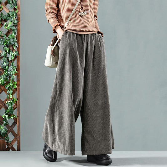 Plus Size - Retro Pure Color Autumn Corduroy Pants