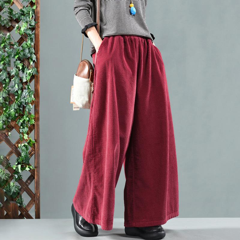 Plus Size - Retro Pure Color Autumn Corduroy Pants