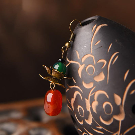 Retro Alloy Flower Red Agate Earrings