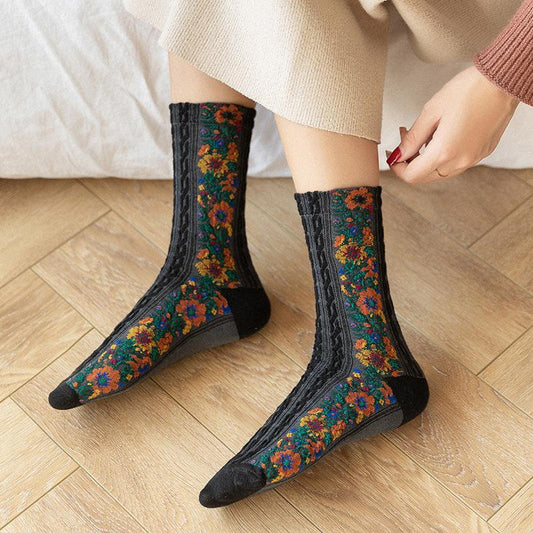 Chaussettes Jacquard Florales Rétro