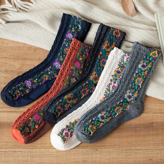 Chaussettes Jacquard Florales Rétro