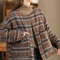 Women Retro Plaid Winter Linen Padded Coat