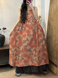Women Summer Artsy Floral Pleat Loose Vest Dress