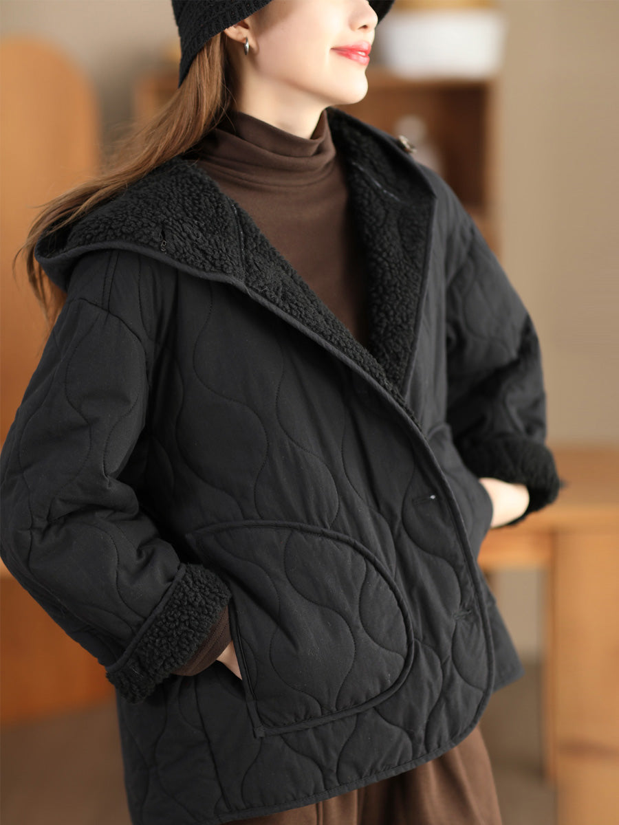 Women Winter Casual Fleece-lined Hooded Coat