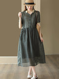 Women Summer Dot Artsy Drawstring Loose Linen Dress
