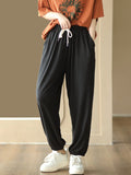 Women Summer Casual Solid Thin Pocket Drawstring Pants
