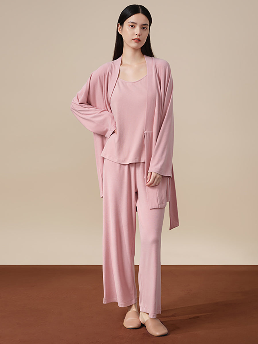Plus Size 3 Pieces Sets Women Winter Solid Pajamas Suits