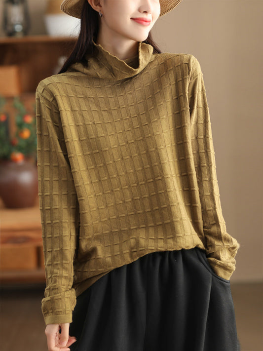 Pull uni à col roulé tricoté vintage pour femmes