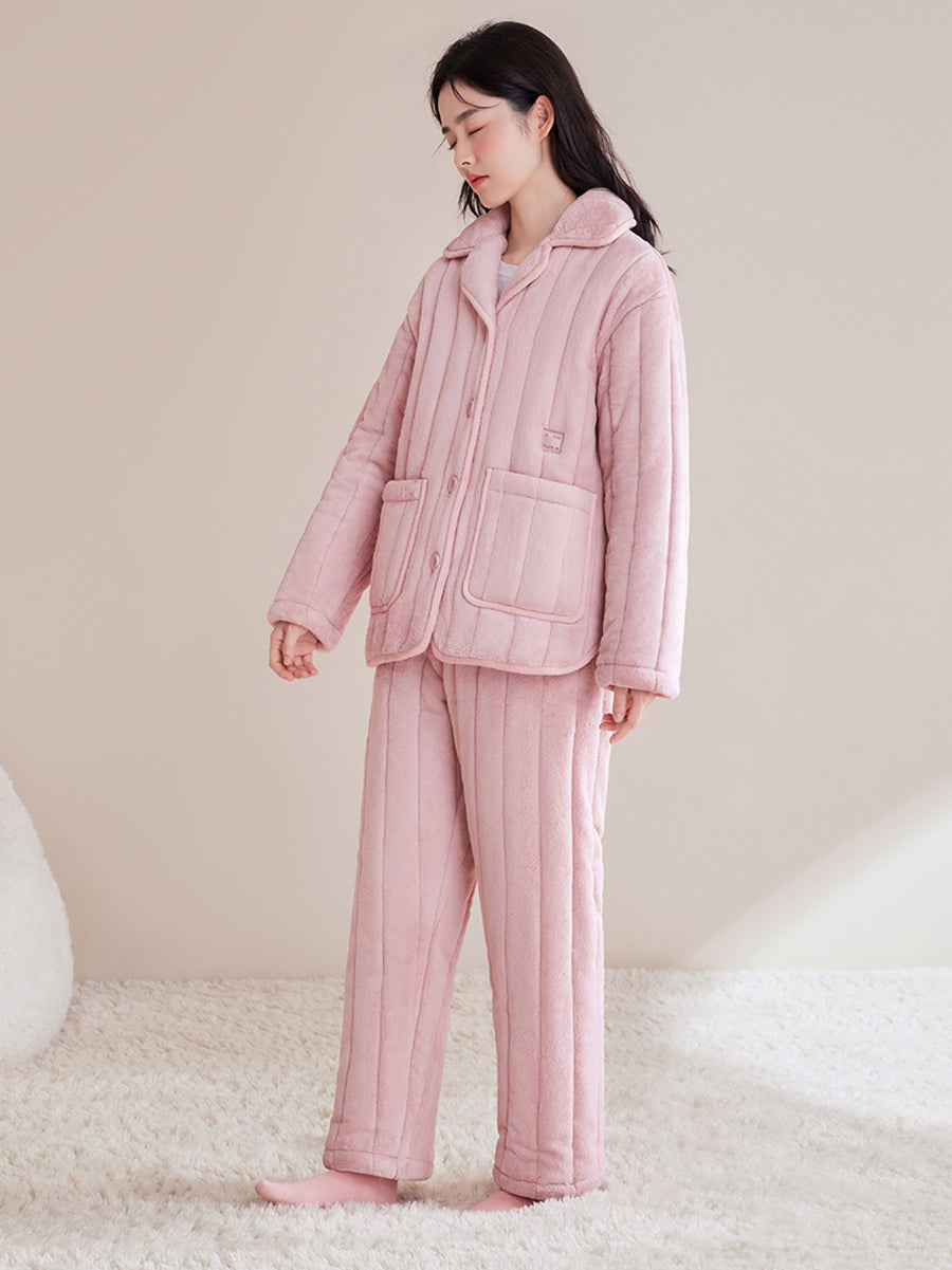 Plus Size Couple Winter Solid Homewear Pajamas Suits