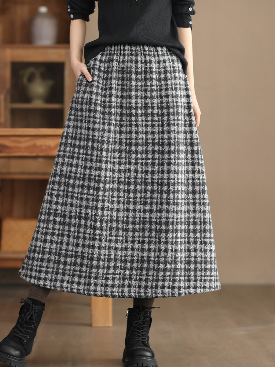 Women Winter Plaid Casual Thicken A-shape Skirt