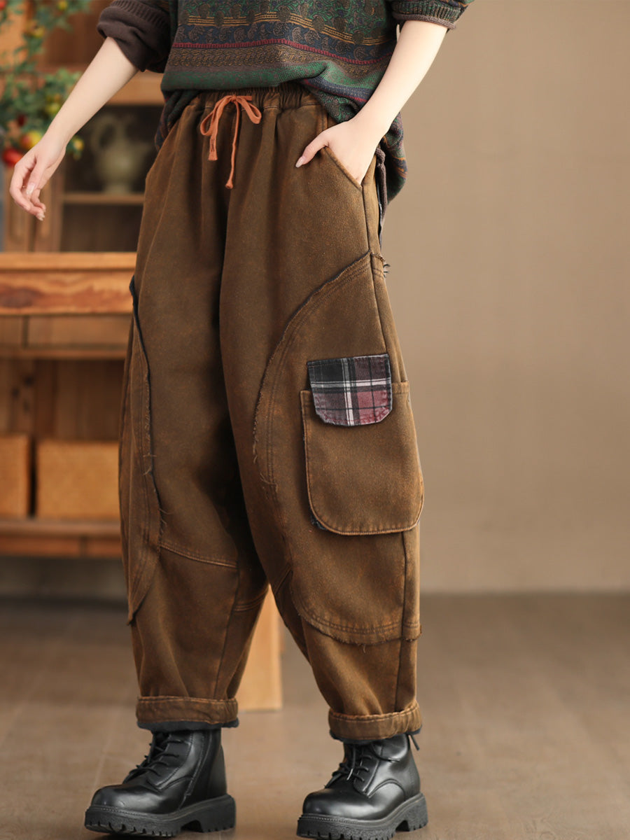 Women Vintage Spliced Corduroy Solid Harem Pants