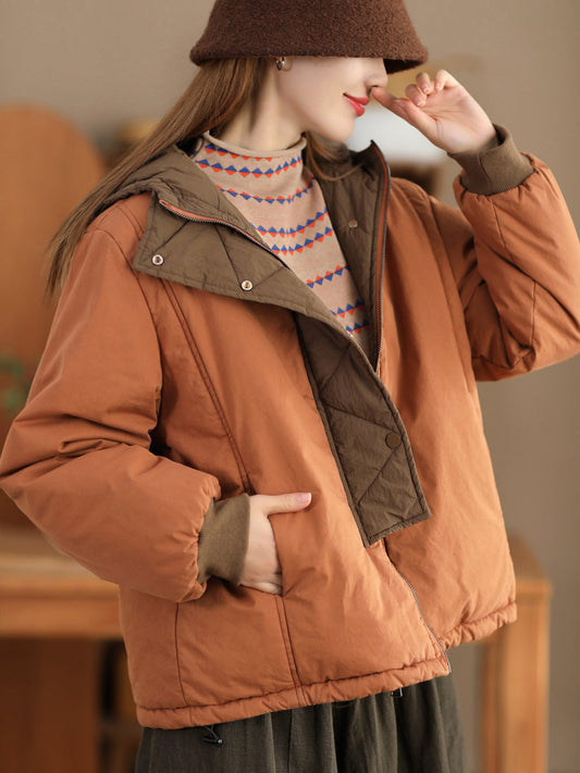 Veste à capuche décontractée en coton pour femme, color block, hiver