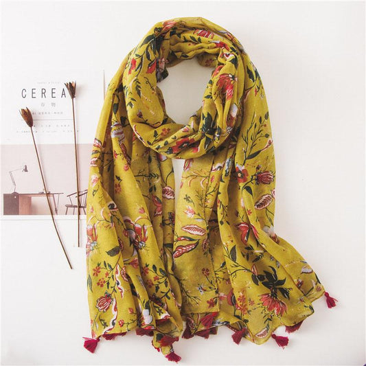 Spring Yellow Floral Print Sunscreen Scarf