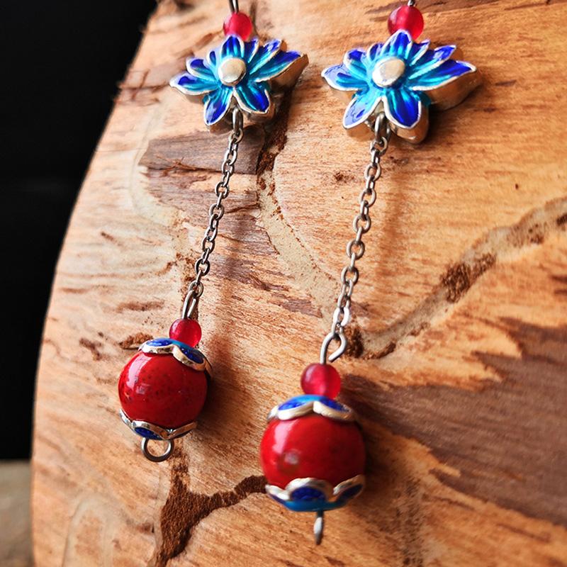 Boucles d'oreilles pendantes florales cloisonnées vintage (une paire)