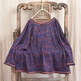 Vintage Cotton Linen Floral Print Pullover Long Sleeve T-shirt