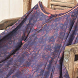 Vintage Cotton Linen Floral Print Pullover Long Sleeve T-shirt