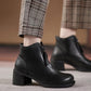 Vintage Leather Zipper Square Heel Round Toe Boots