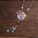 Women Amethyst Handmade Woven Vintage Pendant Necklace