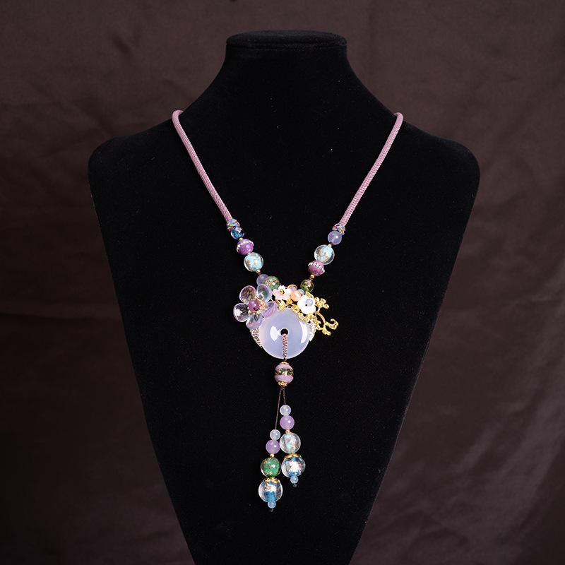 Women Amethyst Handmade Woven Vintage Pendant Necklace