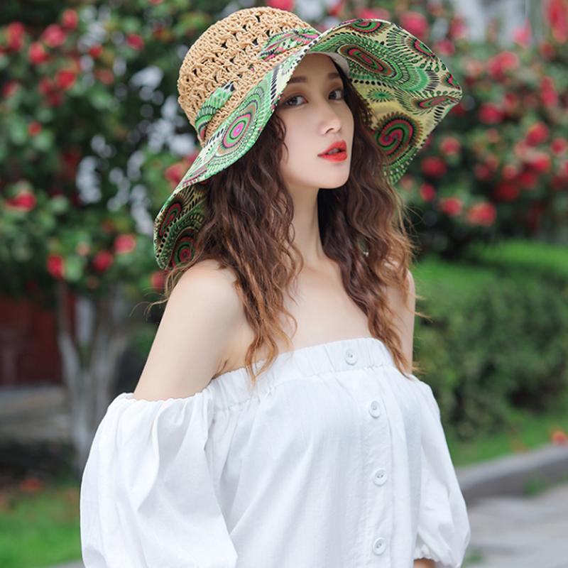 Women Bowknot Travel Sun Protection Foldable Floral Straw Hat