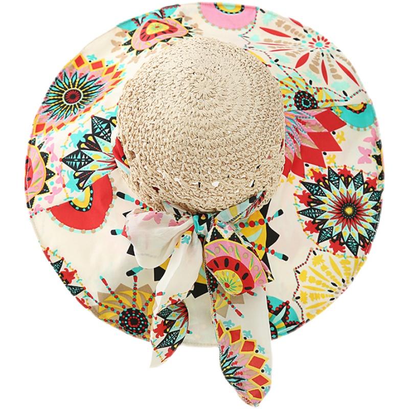 Women Bowknot Travel Sun Protection Foldable Floral Straw Hat
