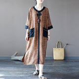 Women Casual Stitching Patchwork Retro Summer Dress