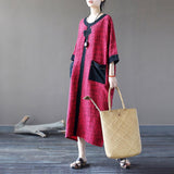 Women Casual Stitching Patchwork Retro Summer Dress